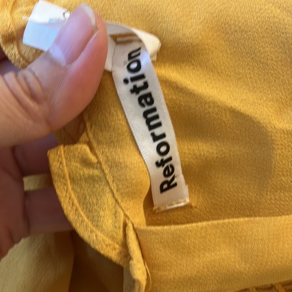 Reformation Nikita ruffled midi dress w/bow tie straps in mustard color size 2 - Picture 10 of 12